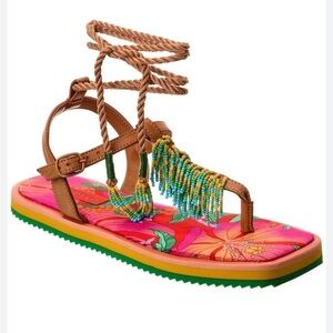Farm Rio Pietra Floral Tropical Beaded Sandals